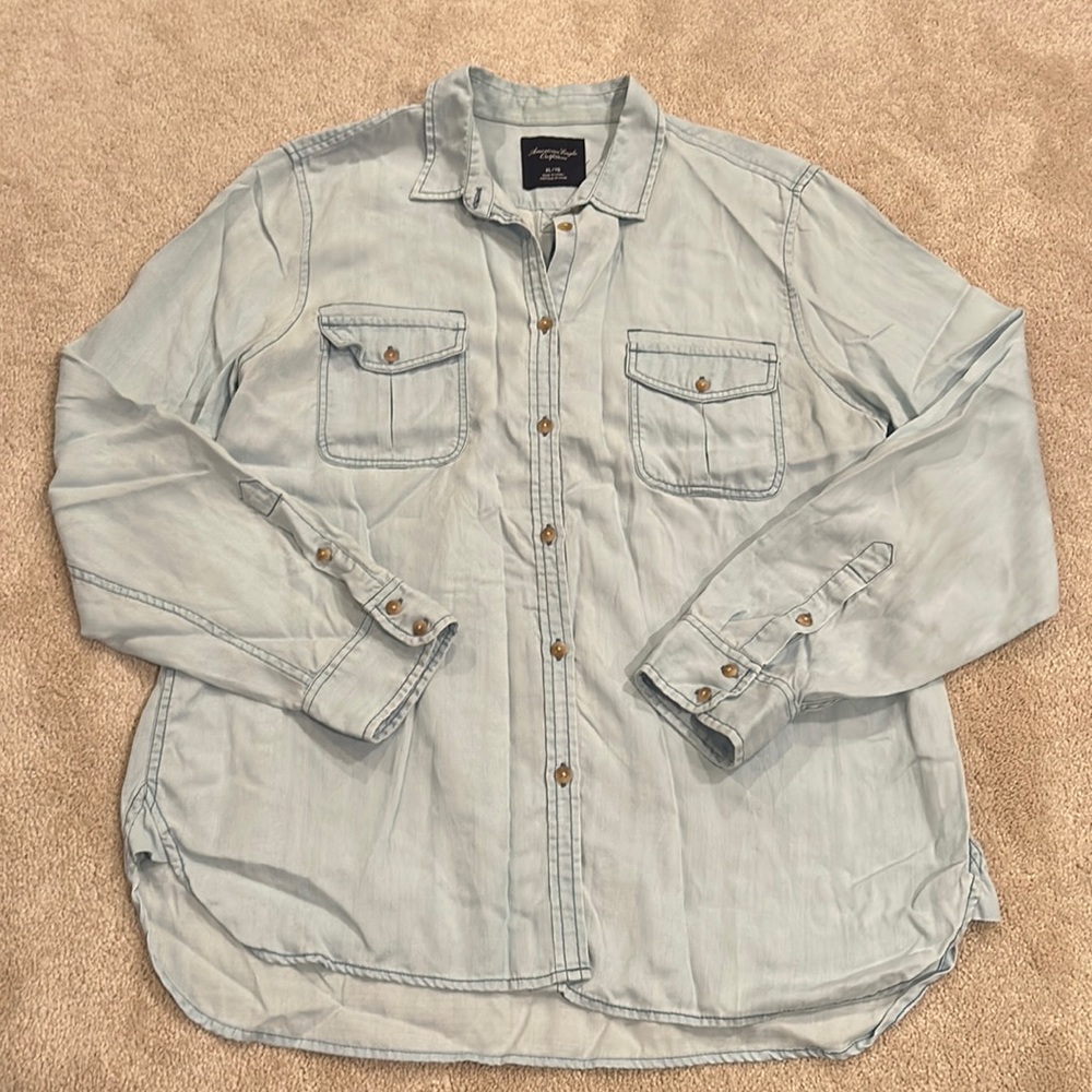 Light Blue Denim-Style Button-Up Shirt